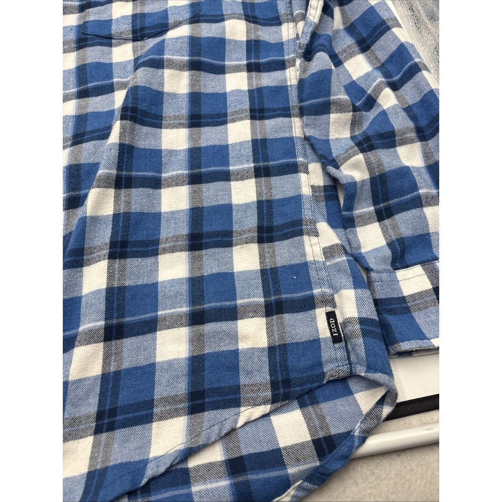 IZOD Blue Plaid Flannel Shirt‎ Mens  Size Large Tall Button Up Logo Pocket - Picture 2 of 12
